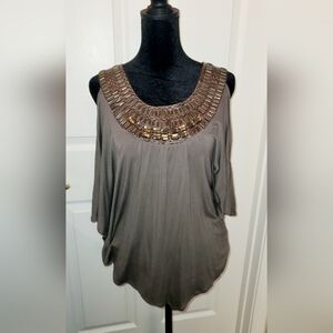 Elegant Embellished Women's Blouse in Brownish Gray- WORN ONCE